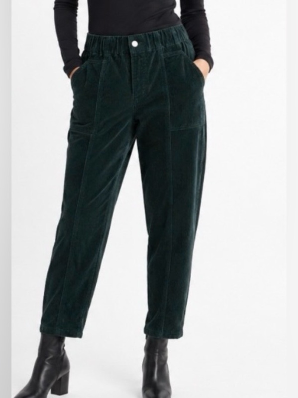 Vintage Forest Green Corduroy Ankle Pants Chic Preppy Fall Dark Academia